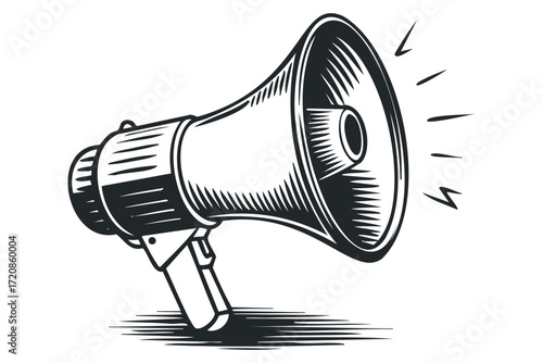 Vintage Megaphone Sound Waves. Vector hand drawn illustration