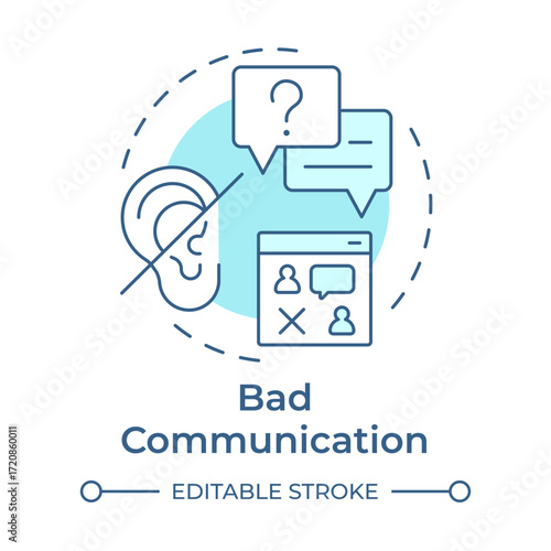 Bad communication soft blue concept icon. Cause of confusion, rumors and mistrust. Barrier to change. Round shape line illustration. Abstract idea. Graphic design. Easy to use in presentation