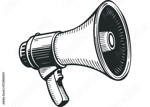 Vintage Megaphone Icon for Announcement. Vector hand drawn illustration