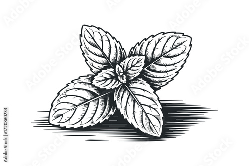 Hand Drawn Mint Leaves Emblem Sketch. Vector hand drawn illustration