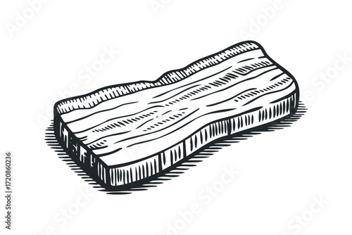 Rough hewn wooden plank texture with parallel grain. Vector hand drawn illustration