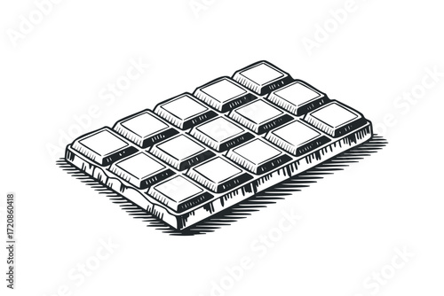 Hand-drawn chocolate bar with segmented pieces. Vector hand drawn illustration