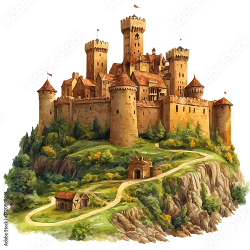 watercolor of Scottish Castle Performance, vector, isolated on a white background.