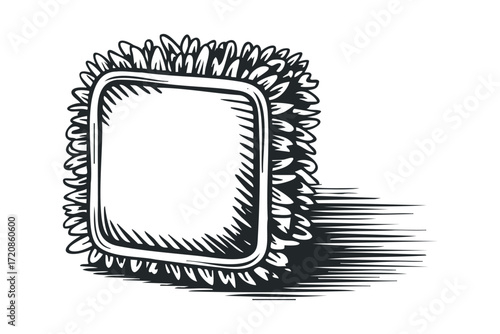 Square badge with textured edge and motion blur lines. Vector hand drawn illustration