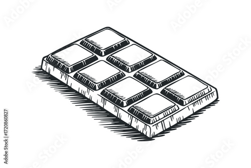 Chocolate bar etched on a transparent background. Vector hand drawn illustration