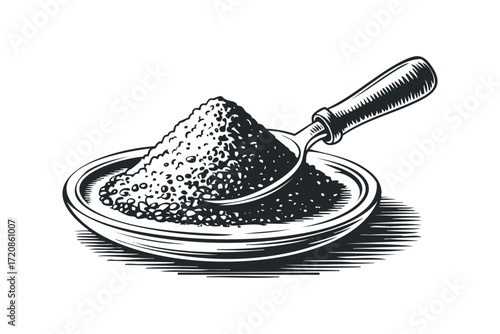 Scoop of Grains in Dish. Vector hand drawn illustration