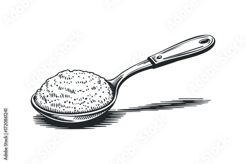 Spoon with coarse salt. Vector hand drawn illustration