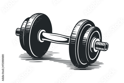 Dumbbell weight for exercise and training. Vector hand drawn illustration
