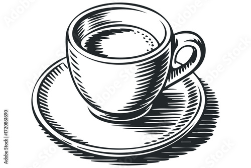 Espresso Cup and Saucer Graphic. Vector hand drawn illustration
