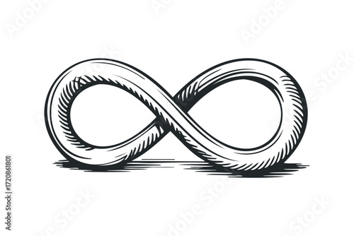 Engraved Infinity Symbol With Textured Lines. Vector hand drawn illustration