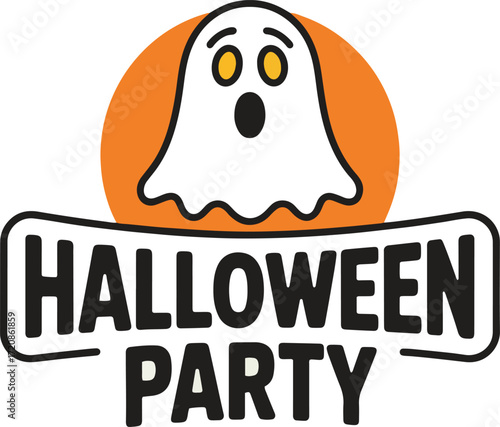 halloween party text design. spooky ghost with orange moon background trick or treat vector illustration