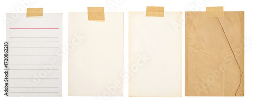 blank note paper vintage taped isolated on transparent png scrapbook design