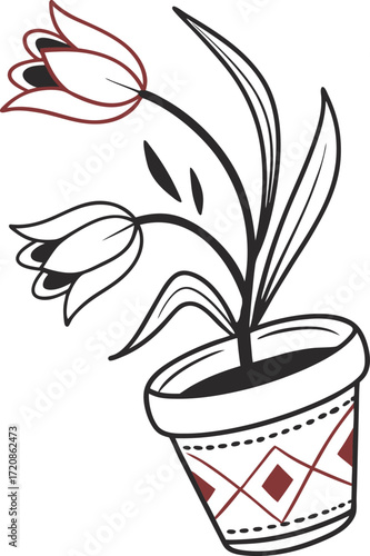 Minimalist outline potted tulip flower icon.