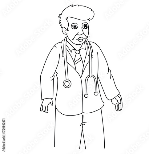 Cute cartoon hand drawn vector doctor outline.