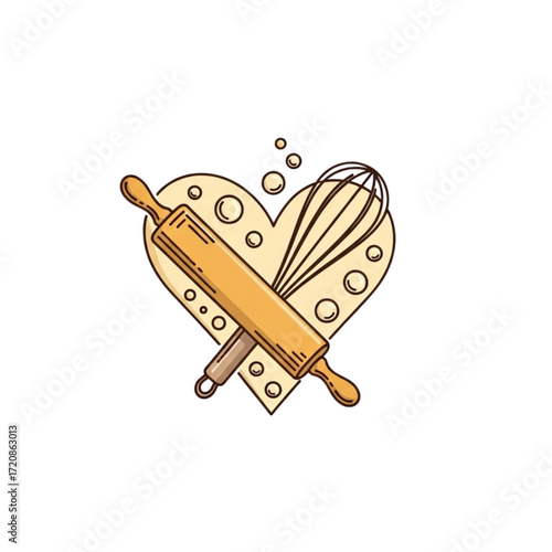 Delightful baking tools with a heart shape, perfect for culinary blogs and sweet treat promotions, adding a touch of warmth to your designs