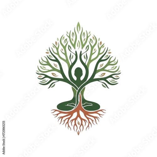 Find inner peace and harmony with this serene tree yoga pose design, perfect for wellness brands, nature lovers, and mindful meditation practices