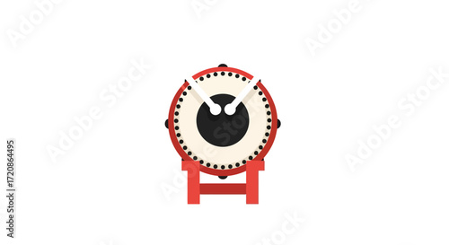 Traditional Japanese Taiko Drum Illustration on White Background, Suitable for Cultural Events, Music Education, and Artistic Design Projects