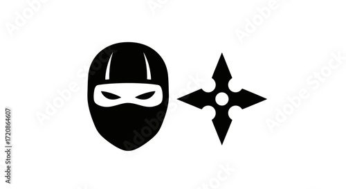 Minimalist Ninja Silhouette with Shuriken Illustration for Gaming, Martial Arts, and Themed Design Projects requiring symbolic representation.