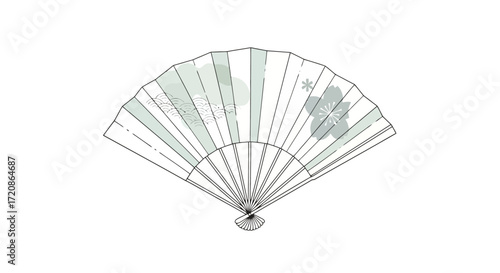 Elegant Japanese Folding Fan with Delicate Floral Accents on White Background for Cultural Presentations or Traditional Design Projects