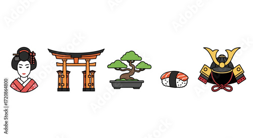 Japanese Cultural Icons and Symbols Vector Illustration for Tourism Promotion, Educational Materials, and Cultural Awareness Projects