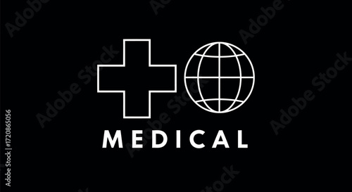 Global medical aid and healthcare symbol with a plus sign and globe