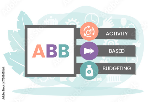 ABB Activity-based budgeting concept acronym. Concept with keyword, people and icons. Flat vector illustration. Isolated on white.