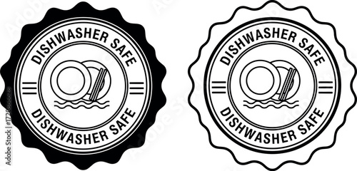 Dishwasher safe emblem showing plates and cutlery in water