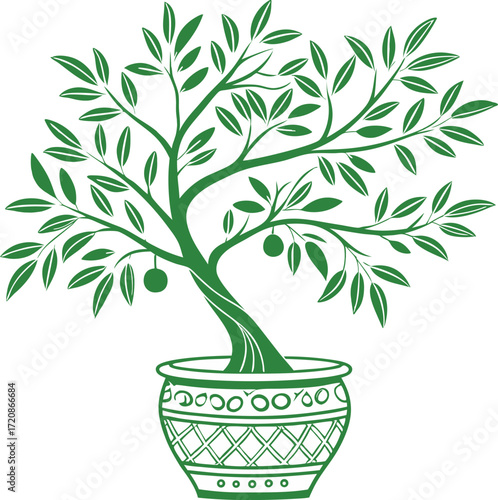 Olive tree in decorative pot outline icon.