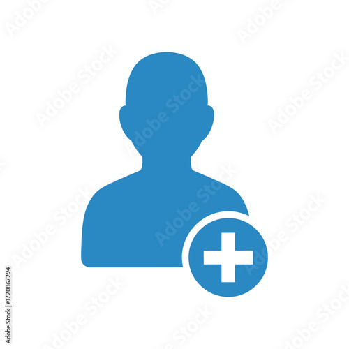 Blue silhouette of a person with a plus icon indicating adding a new user or contact