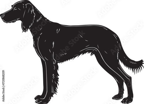Black dog silhouette vector illustration, simple minimal side view pet animal design on white background