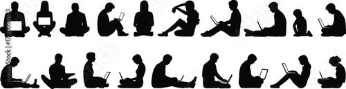 People sitting on floor using laptops, remote work, digital nomads, technology, casual environment, teamwork, collaboration, productivity, online communication, diverse group