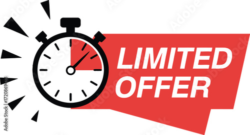 Urgent limited offer with stopwatch timer and red banner for promotions