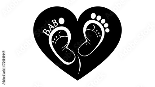 Vector art of baby footprints inside a black heart shape with the word babo on one foot