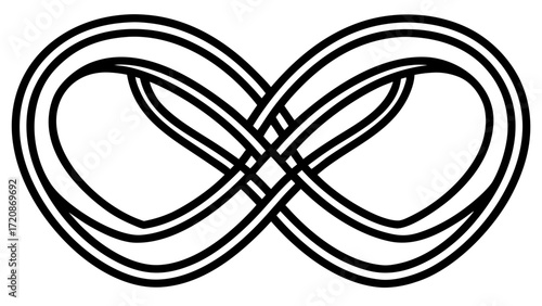 Vector art of a stylized infinity symbol, rendered with thick, overlapping lines, creating a sense of endlessness and eternity, isolated on a clean