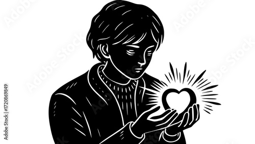 Vector art of person holding a glowing heart in their hands
