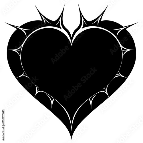 Vector art of black heart with sharp spiky edges, , representing a dark or dangerous love, pain, or a broken heart with a gothic or edgy aesthetic