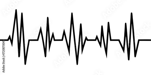 Vector art of black electrocardiogram line representing a heartbeat or pulse, symbolizing life, health, and medical monitoring