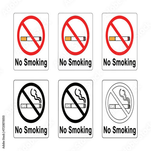 Collection of no smoking signs featuring crossed cigarettes and smoke symbol