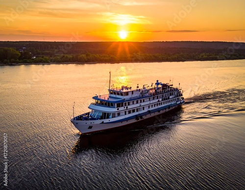 River cruise ship at sunset
