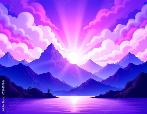 Vibrant Sunset Over Mountain Range