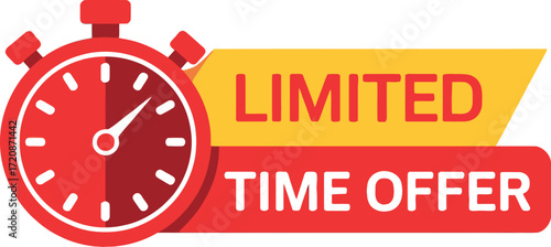 Urgent sale announcement with stopwatch and bold text for a limited time offer.
