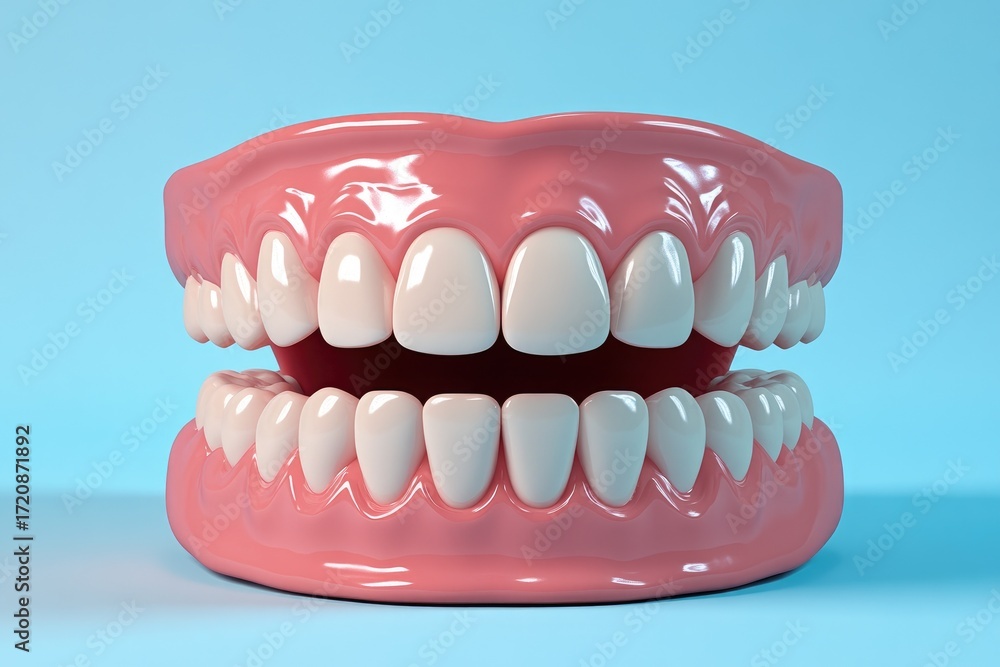 Obraz premium 3D Model of Human Teeth and Gums Against Light Blue Background