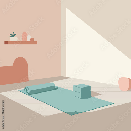 Minimalist Yoga Studio Vector Illustration with Soft Pastel Colors Modern Calm Style
