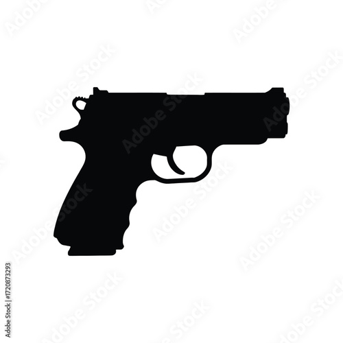 Silhouette of a handgun on a white background