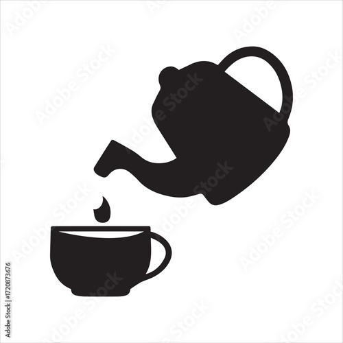 Black silhouette of a teapot pouring liquid into a cup