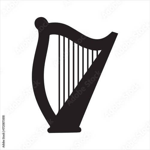 Black silhouette of a harp on a white background