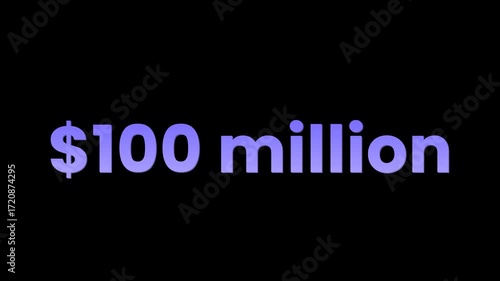 Number counter 100 million dollar animation alpha channel