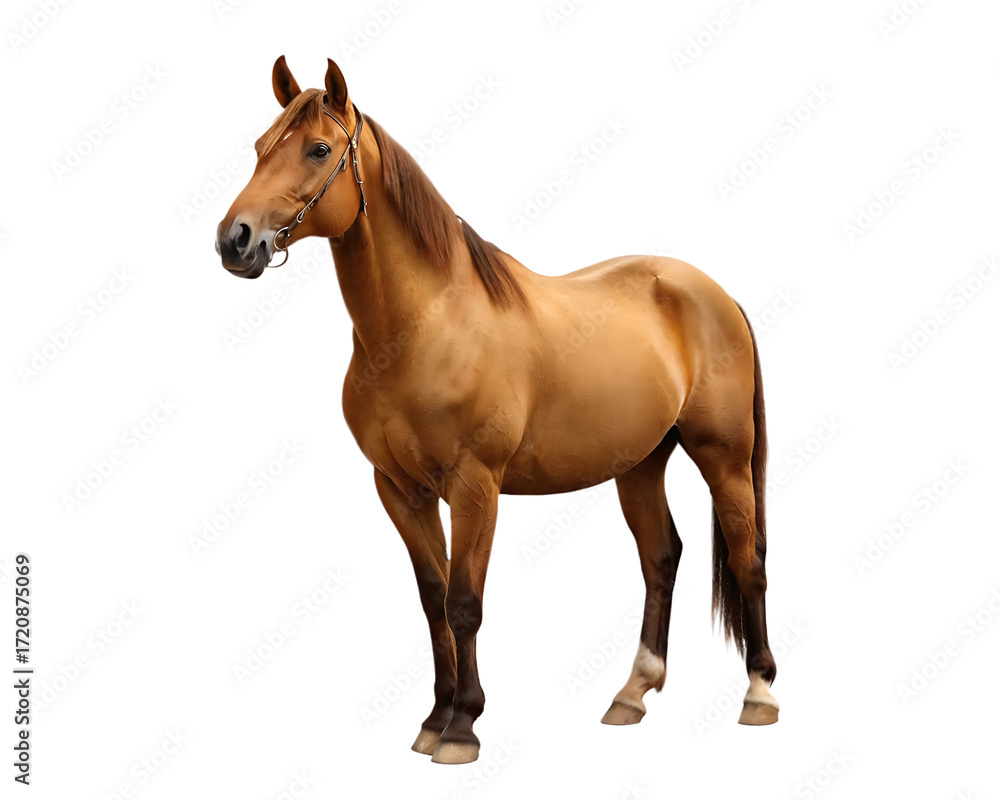 Fototapeta premium Brown horse standing profile view isolated on white background isolated on a transparent background