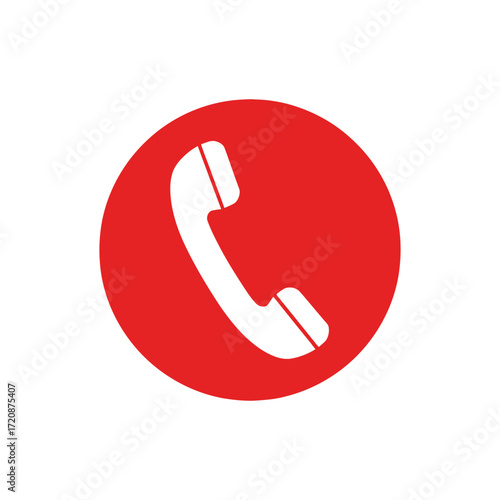 Classic white telephone handset icon inside bright red circle communication symbol