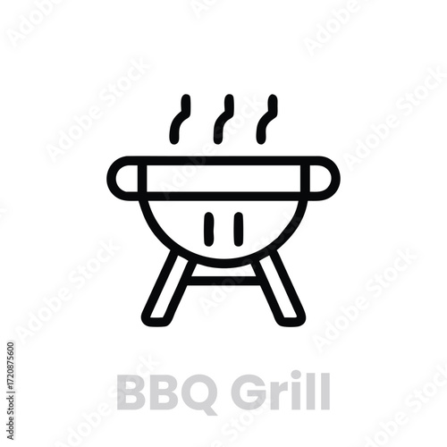 Bbq grill icon with smoke, a simple design for summer cookouts and outdoor dining promotions